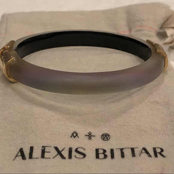 Alexis Bittar Lucite hammered gold Hinge bracelet - Picture 2 of 10